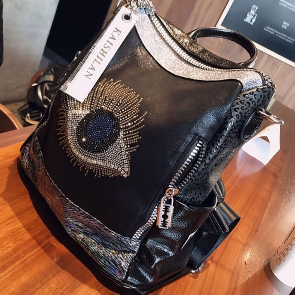 Black Eye-Embellished Women's backpack/shoulder bag - Picture 15 of 15